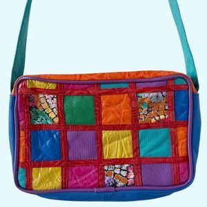 Vintage Colorblock Multicolor Genuine Leather Patchwork Handbag Purse Bag